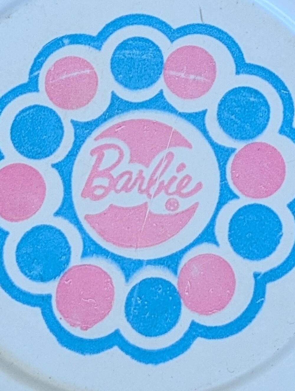 Barbie Plate Pink and Blue Round Barbie Branded Single Plastic Plate Collectible